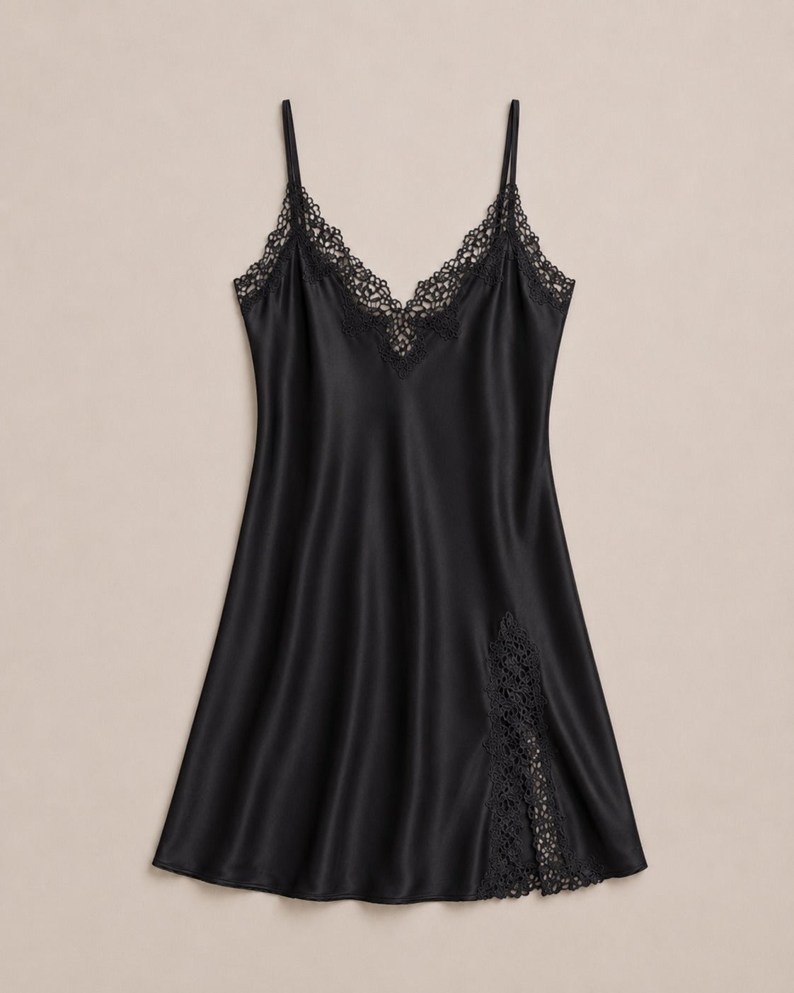 Lace-Trim Silk Nightgown