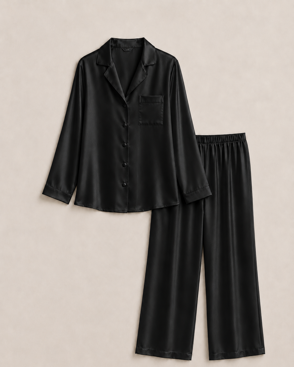 Pyjama-Set aus Seide mit langen Ärmeln Black – Packshot