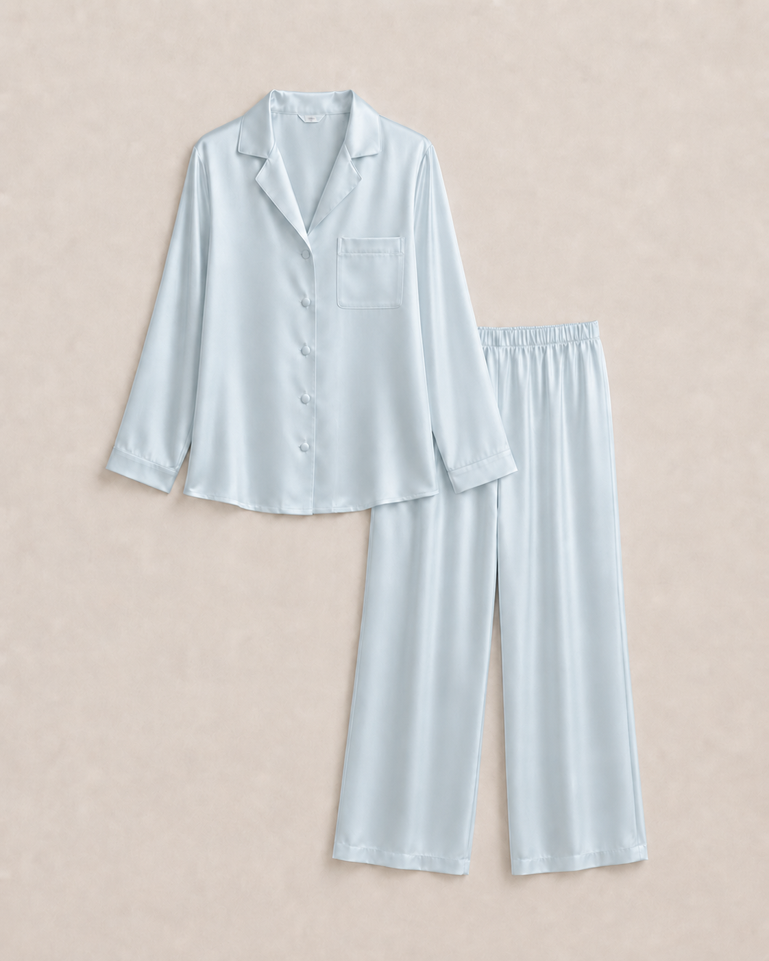 Pyjama-Set aus Seide mit langen Ärmeln Light blue – Packshot