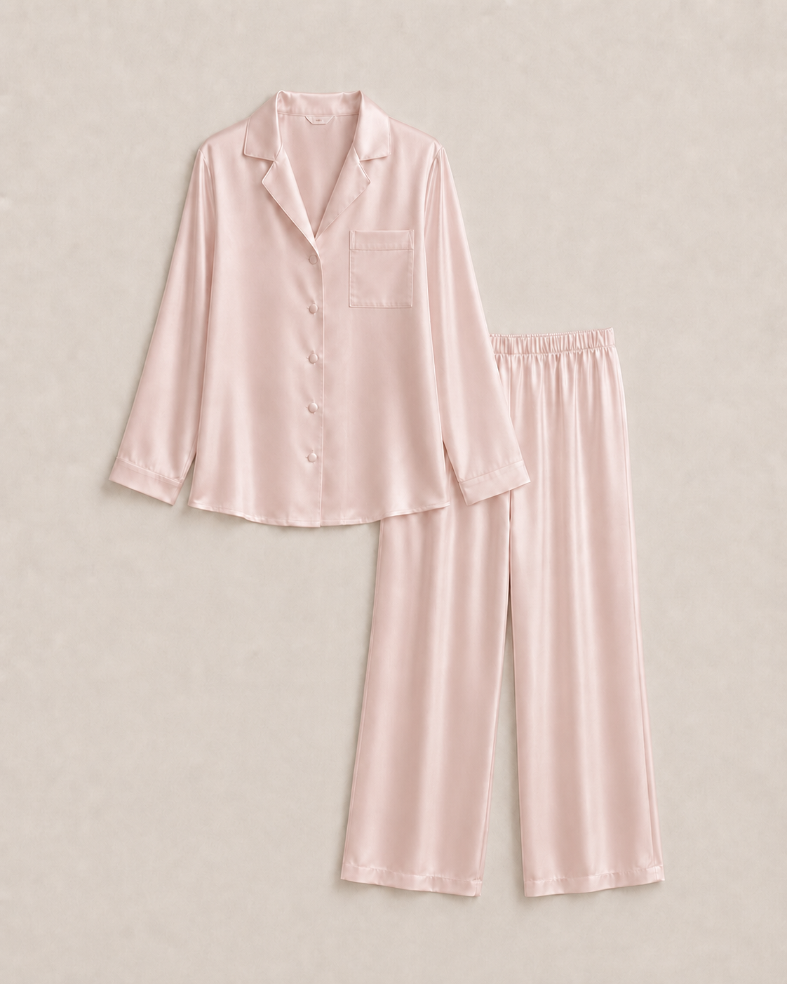 Pyjama-Set aus Seide mit langen Ärmeln Pink – Packshot