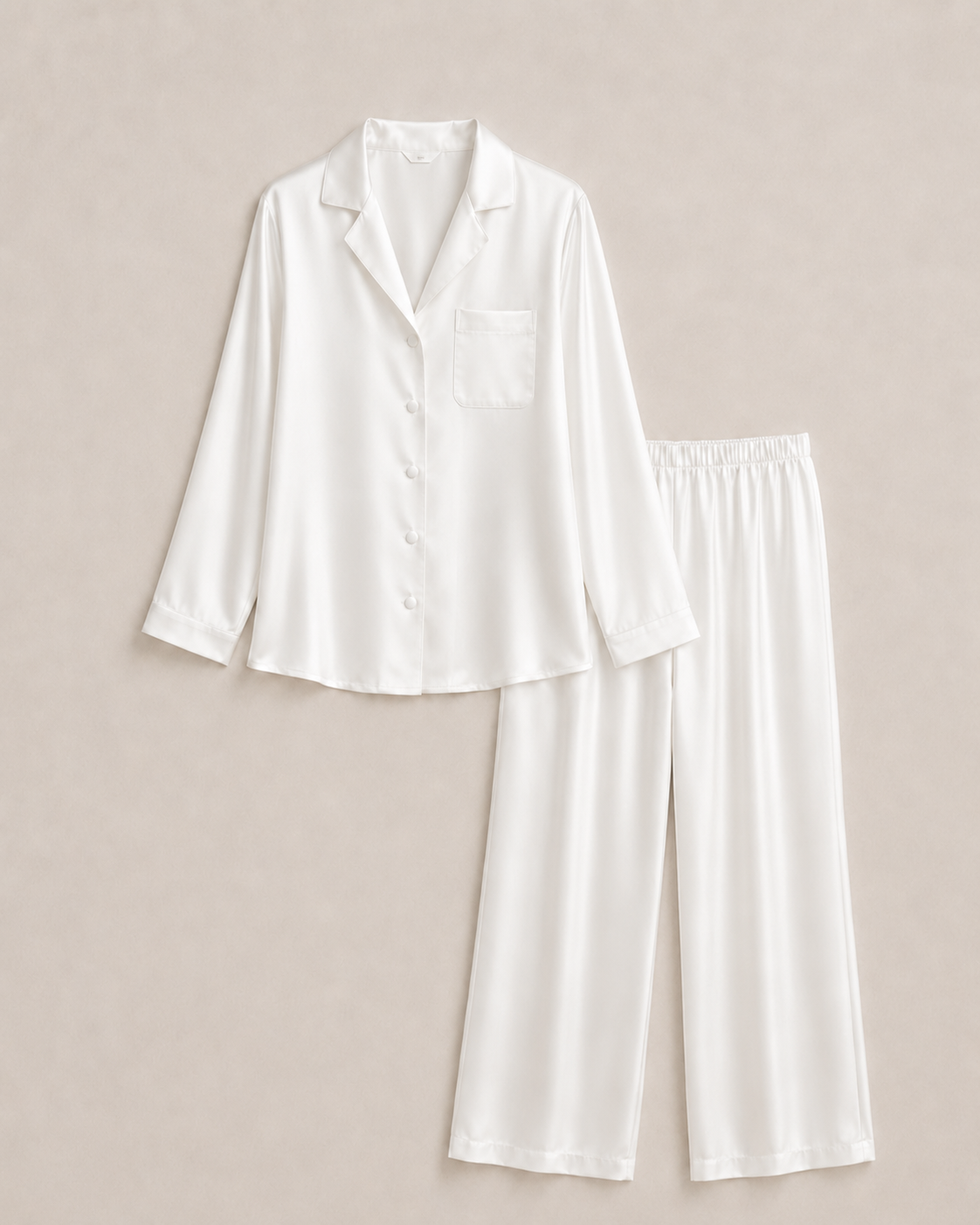 Pyjama-Set aus Seide mit langen Ärmeln White – Packshot