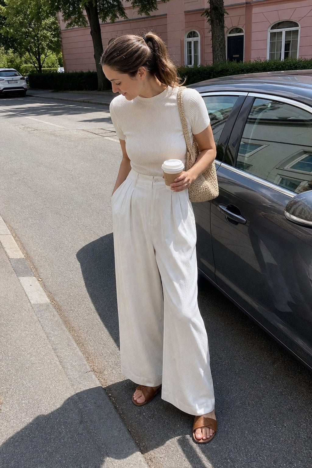 Weite Hose aus Seide mit Jacquardmuster